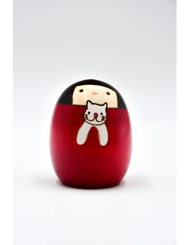 Kokeshi doll - Red Sally and the Cat