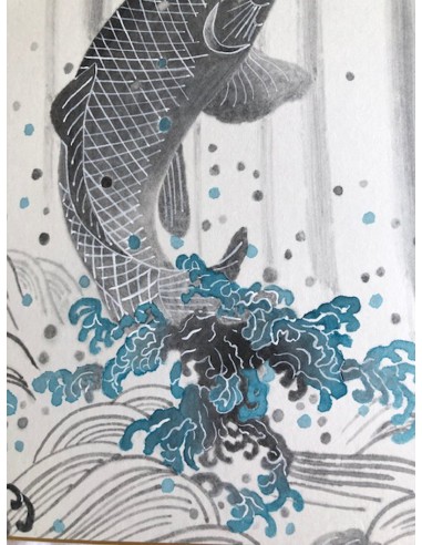 SUMIE Carpa Koi - pittura giapponese carta shikishi